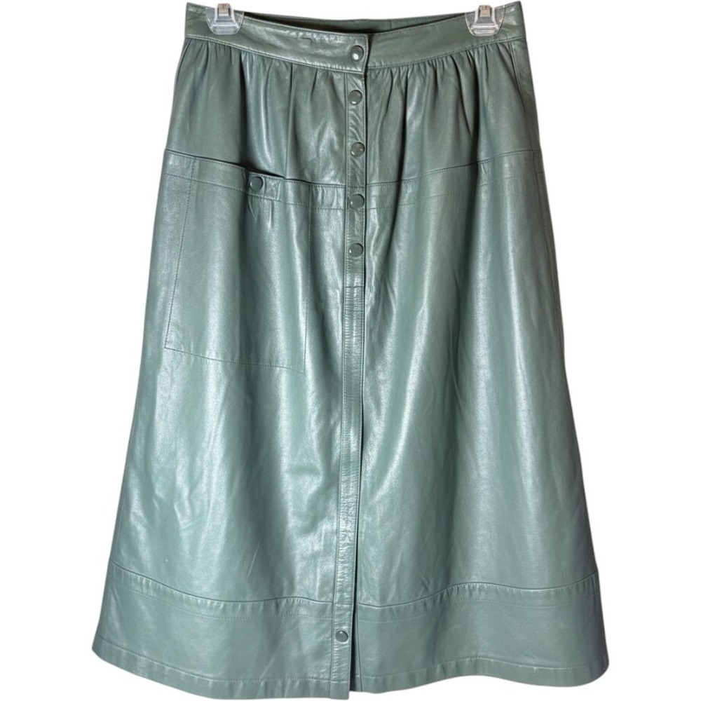 Vintage Escada Genuine Leather Midi Skirt Womens 36 Sage Green Germany  Luxury